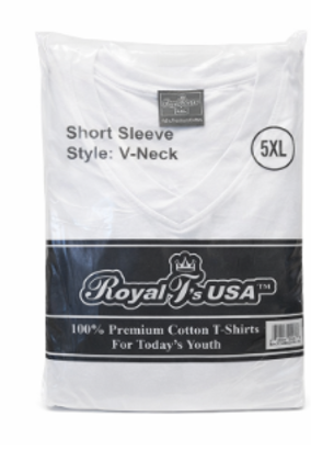 Royal T's White V Neck T Shirt 5XL