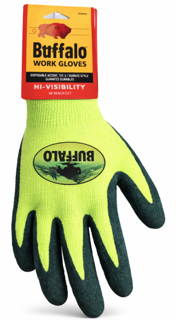 Buffalo Hi-Vis Green with Blue Smooth "Sandy" Latex Gloves #2600